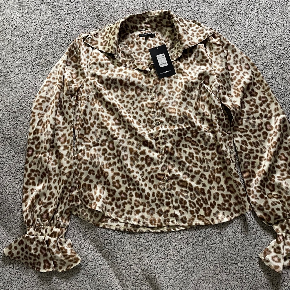 Fashion Nova Leopard Satin Blouse